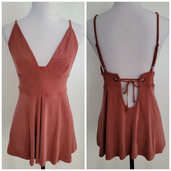 Free People Never Let You Go Ribbed Grommet Tie Back Peplum Spaghetti St… - Picture 3 of 9